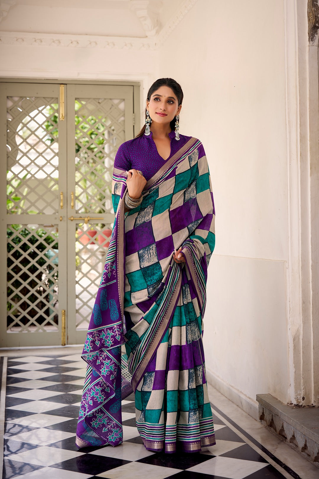 Chanderi Temple Border Printed Saree – Elegant Traditional Saree Collection