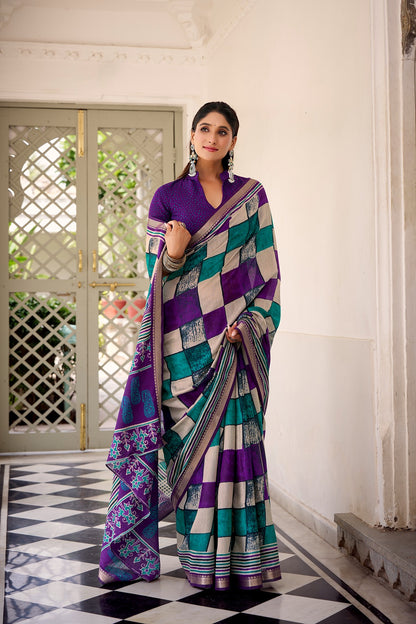 Chanderi Temple Border Printed Saree – Elegant Traditional Saree Collection