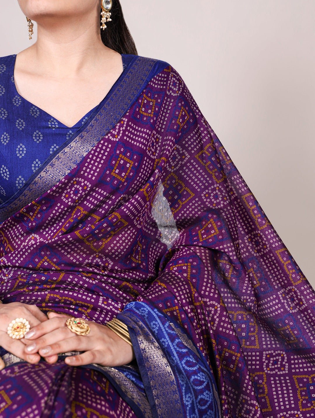 Chanderi Bandhej Printed Saree with Zari Weaving Work – Traditional Saree Collection