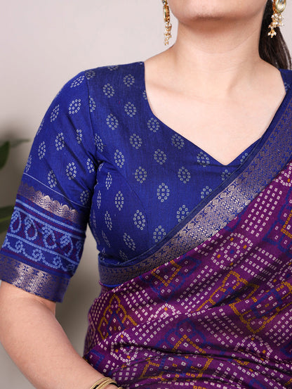 Chanderi Bandhej Printed Saree with Zari Weaving Work – Traditional Saree Collection