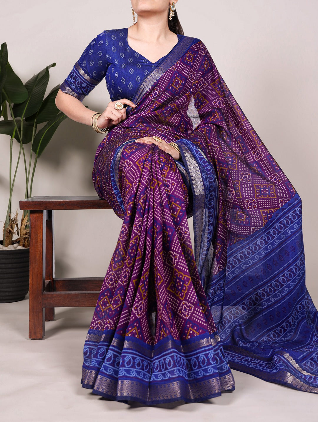 Chanderi Bandhej Printed Saree with Zari Weaving Work – Traditional Saree Collection