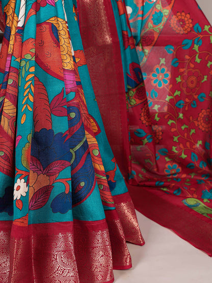 Tussar Silk Printed Saree with Zari Weaving Work – Traditional Saree Collection