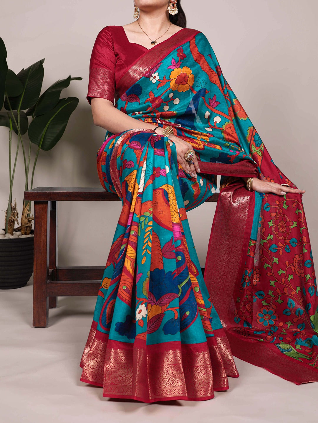 Tussar Silk Printed Saree with Zari Weaving Work – Traditional Saree Collection