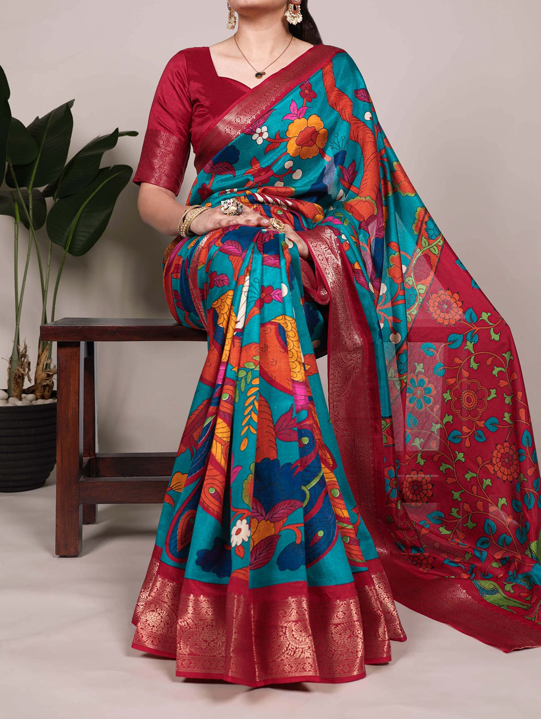 Tussar Silk Printed Saree with Zari Weaving Work – Traditional Saree Collection