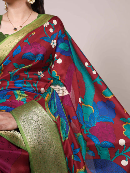 Tussar Silk Printed Saree with Zari Weaving Work – Traditional Saree Collection
