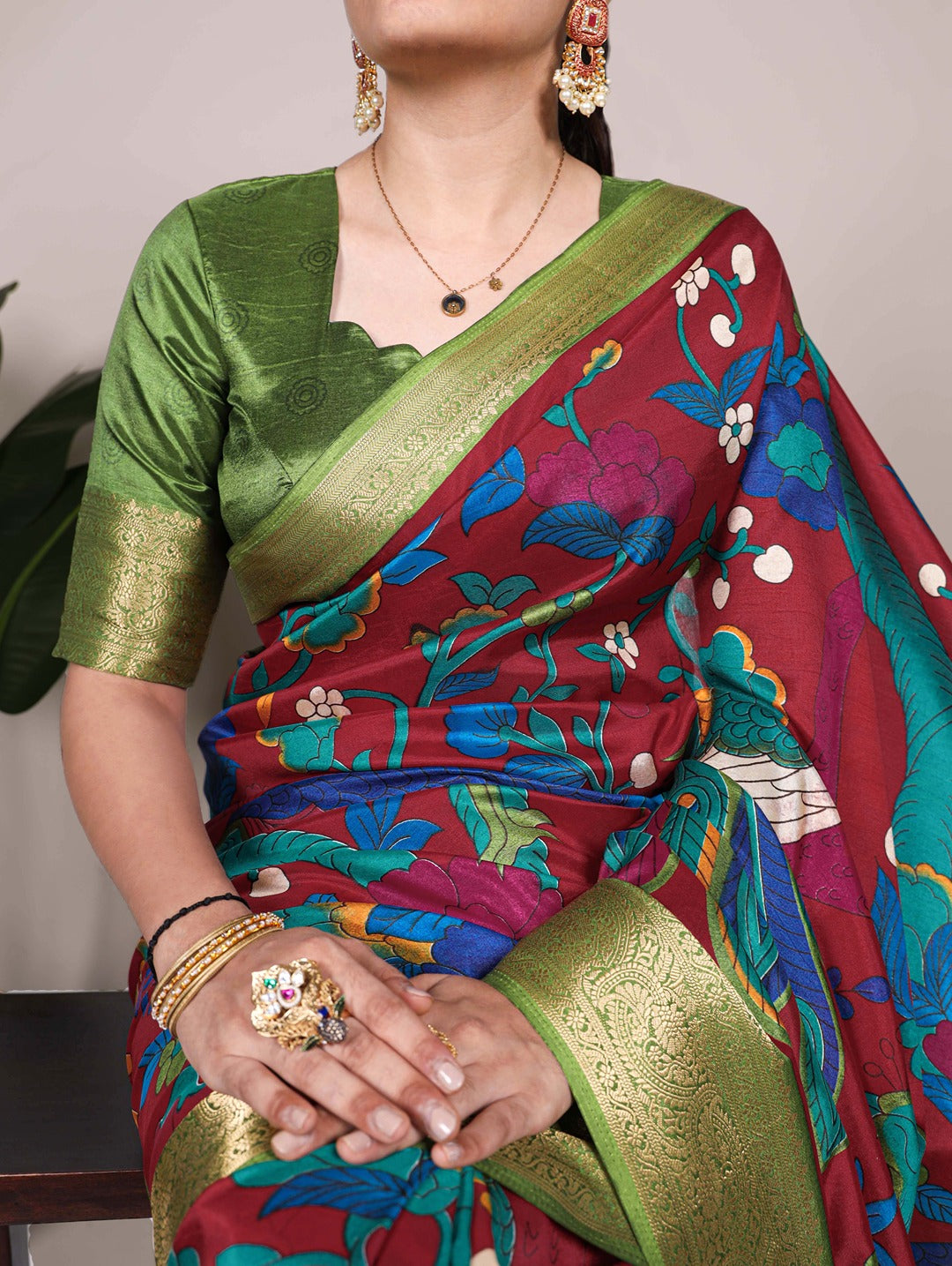 Tussar Silk Printed Saree with Zari Weaving Work – Traditional Saree Collection