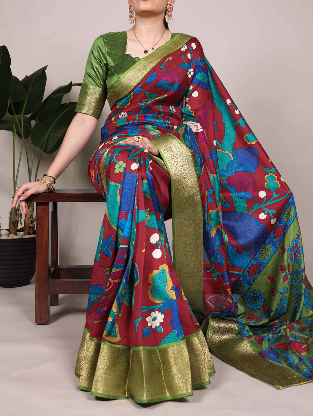 Tussar Silk Printed Saree with Zari Weaving Work – Traditional Saree Collection