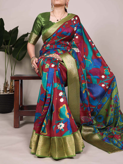 Tussar Silk Printed Saree with Zari Weaving Work – Traditional Saree Collection