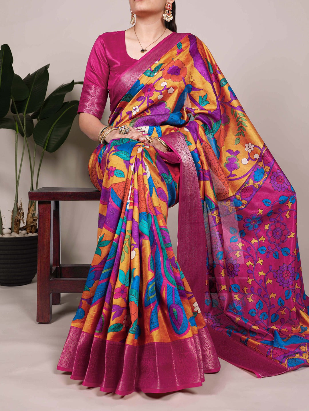 Tussar Silk Printed Saree with Zari Weaving Work – Traditional Saree Collection