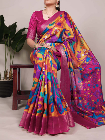 Tussar Silk Printed Saree with Zari Weaving Work – Traditional Saree Collection