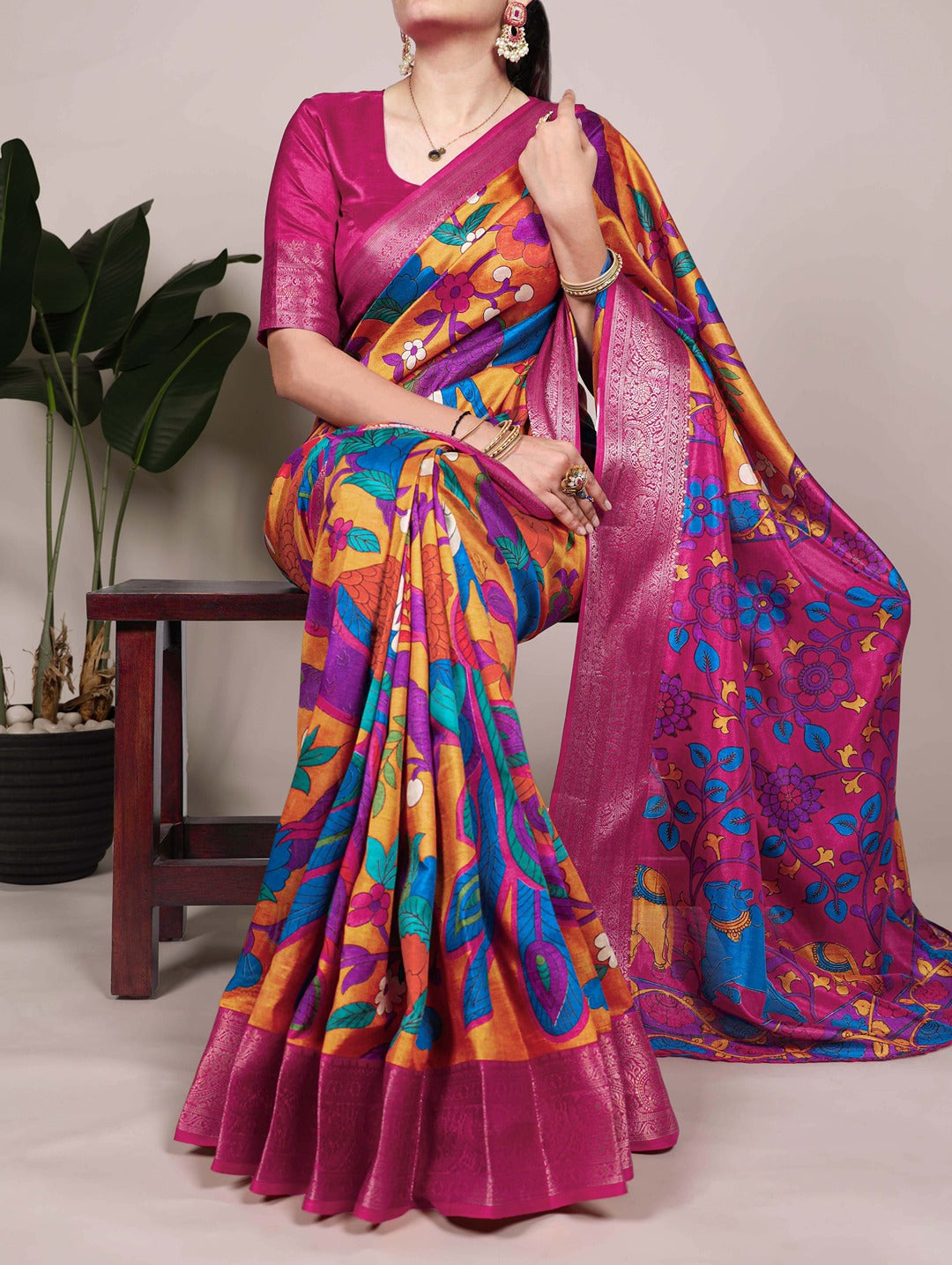 Tussar Silk Printed Saree with Zari Weaving Work – Traditional Saree Collection