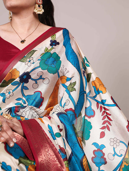 Tussar Silk Printed Saree with Zari Weaving Work – Traditional Saree Collection