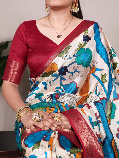 Tussar Silk Printed Saree with Zari Weaving Work – Traditional Saree Collection