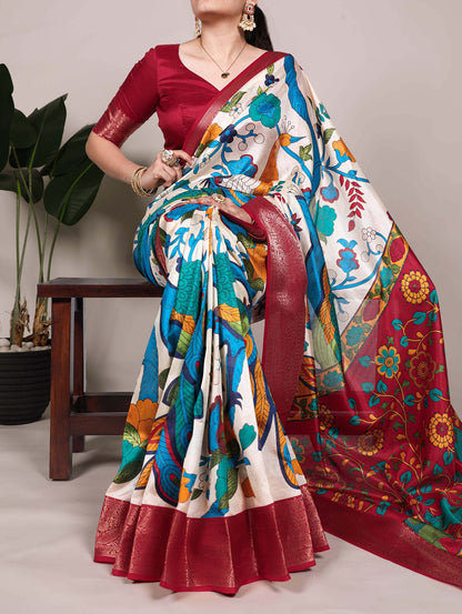 Tussar Silk Printed Saree with Zari Weaving Work – Traditional Saree Collection