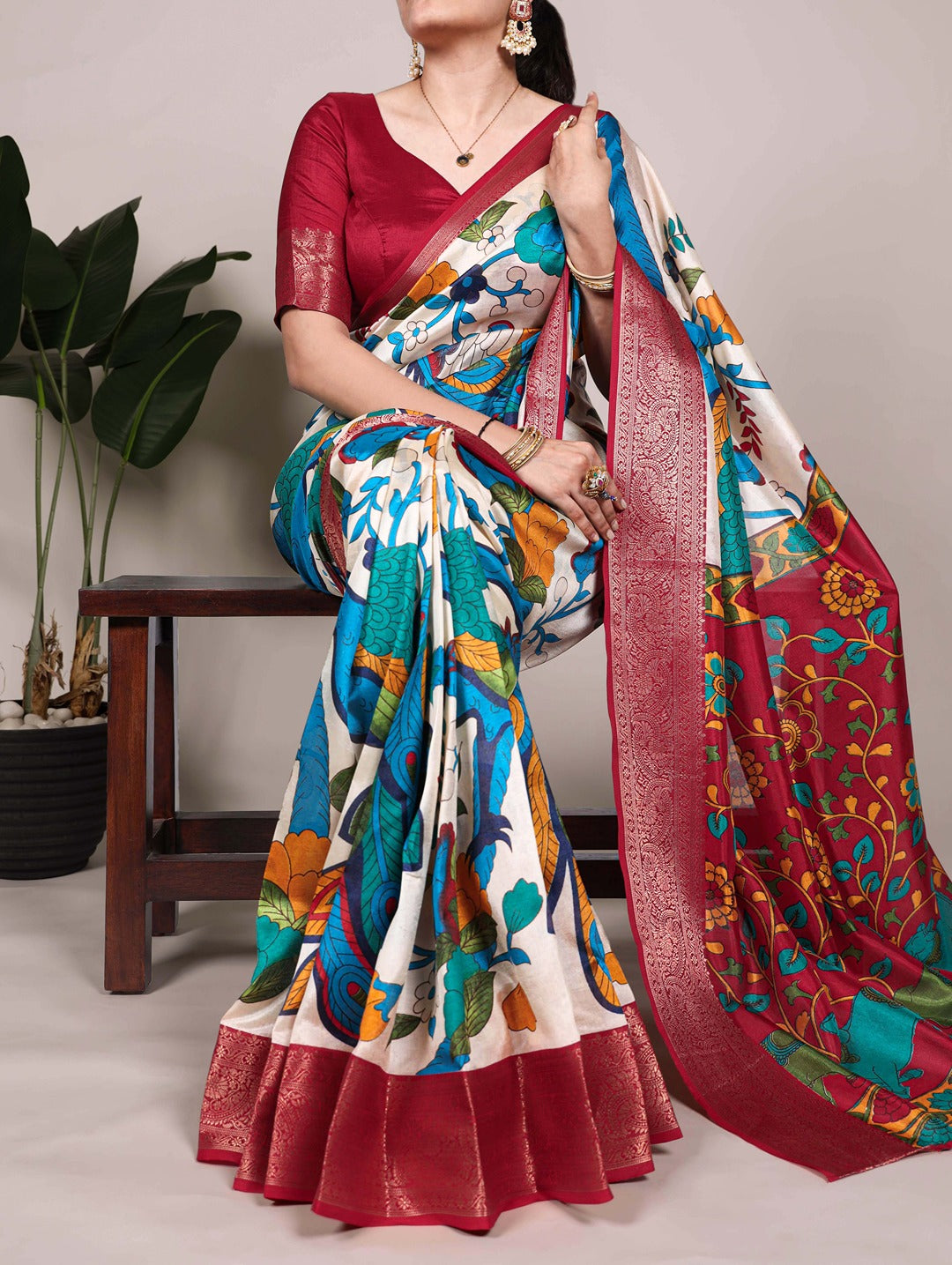Tussar Silk Printed Saree with Zari Weaving Work – Traditional Saree Collection