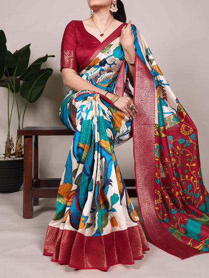 Tussar Silk Printed Saree with Zari Weaving Work – Traditional Saree Collection
