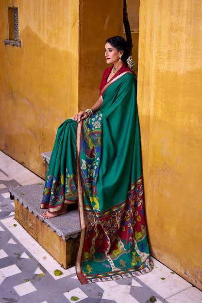 Chanderi Kalamkari Printed Saree with Zari Weaving Work – VIRANSHI Collection