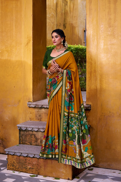 Chanderi Kalamkari Printed Saree with Zari Weaving Work – VIRANSHI Collection