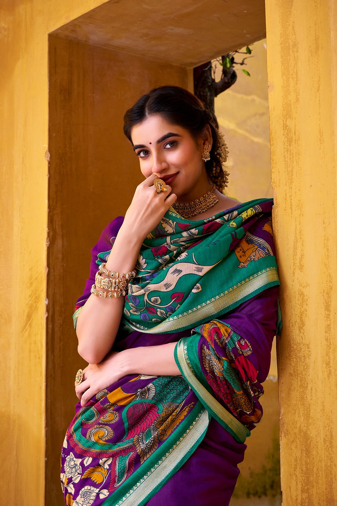 Chanderi Kalamkari Printed Saree with Zari Weaving Work – VIRANSHI Collection