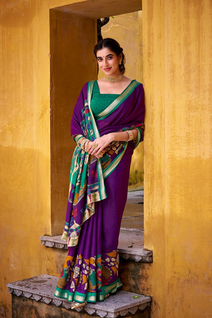 Chanderi Kalamkari Printed Saree with Zari Weaving Work – VIRANSHI Collection