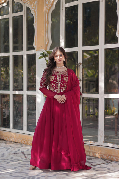 Pink Ethnic Georgette Gown With Fancy Dupatta