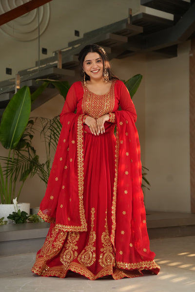 Ethnic Faux Blooming Gown With Embroidery Dupatta