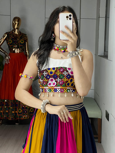 Navratri Special Multicolor Frill Lehenga & Gamthi Work Kediya Blouse