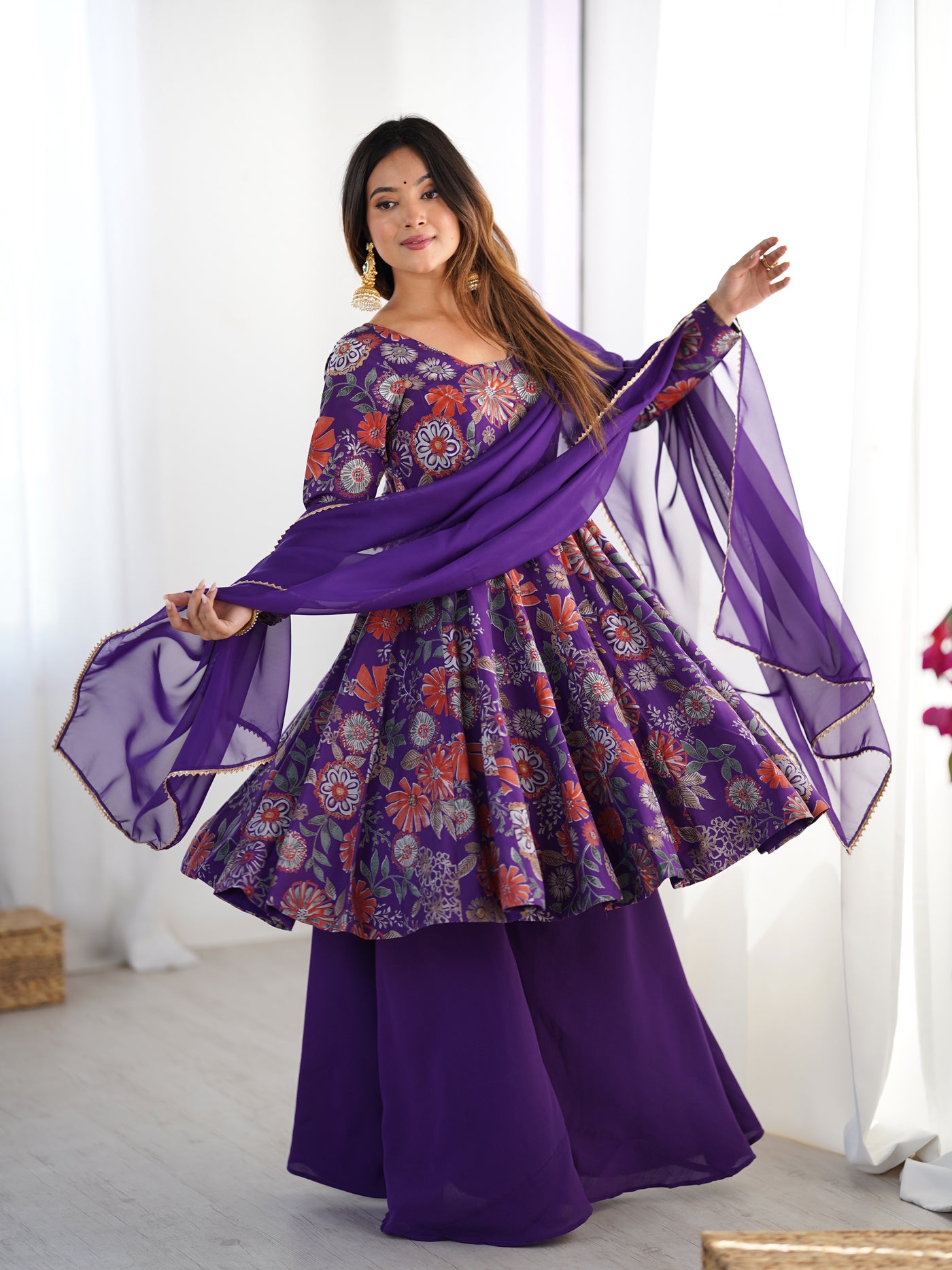 PURPLE KEDIYA ROMAN SILK PARTYWEAR DRESS