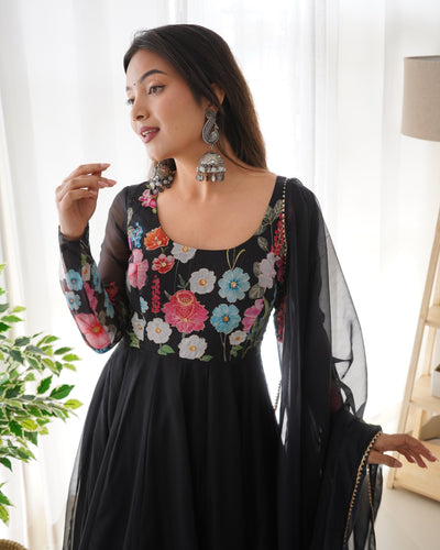 Floral Printed Organza Anarkali Suit Set With Matching Dupatta