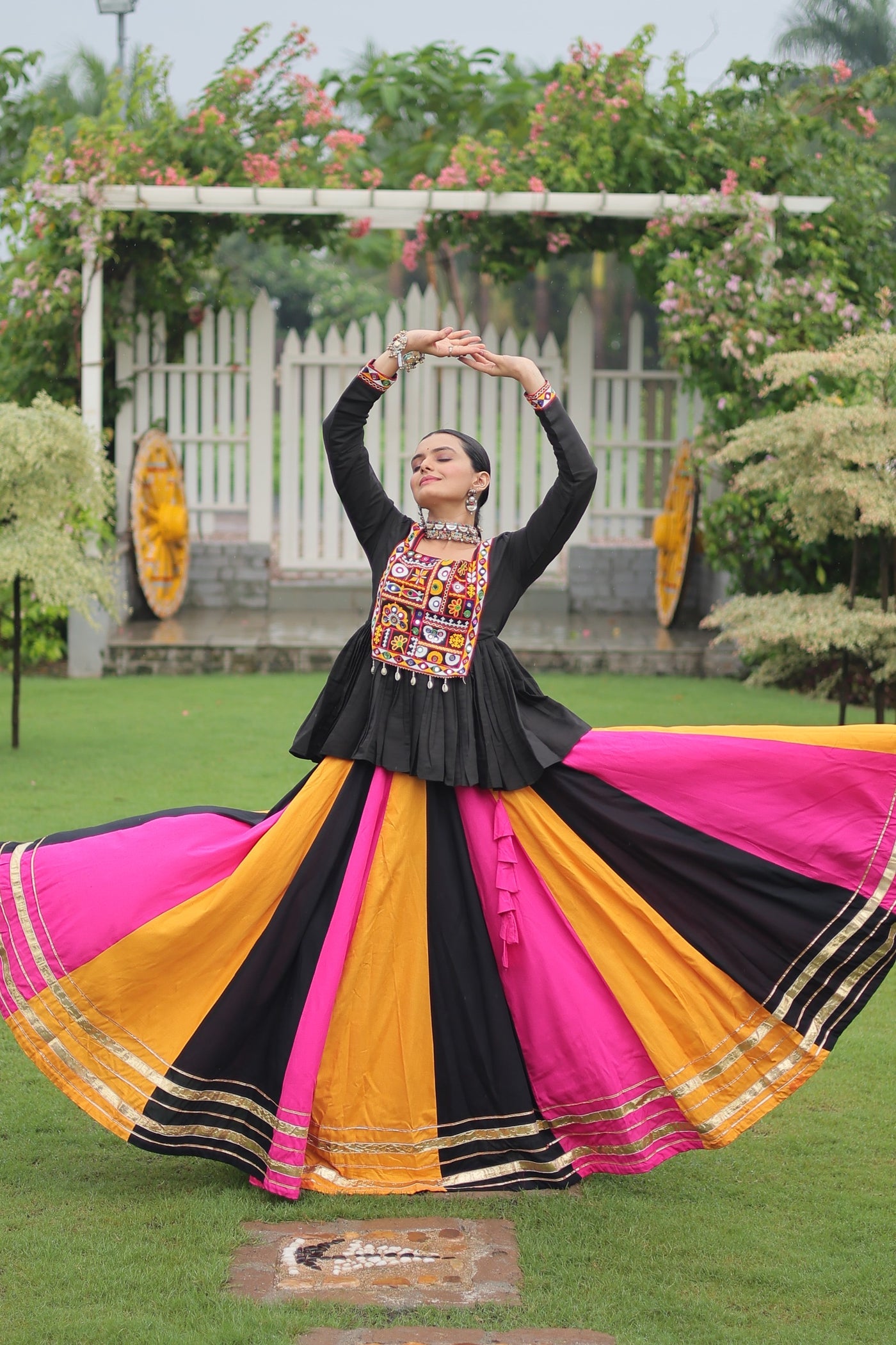 Navratri Special Multicolor Lehenga with Kutchi Gamthi Work- Full Stitched-3