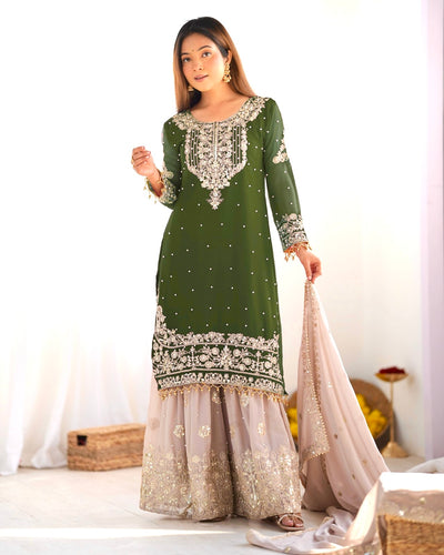 Leaf Green Color Festival Designer Suit With Dupatta