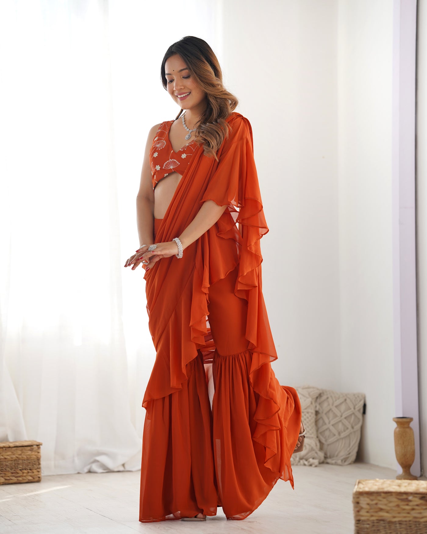 Ready-To-Wear Sharara Saree With Fully Stitched Blouse
