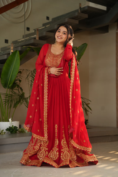 Ethnic Faux Blooming Gown With Embroidery Dupatta