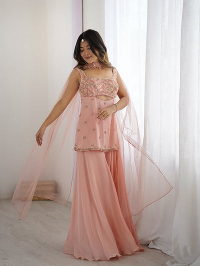 Designer Indo-Western Three-Piece Set With Sequin Embroidery
