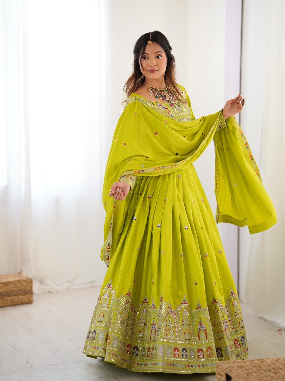 NEON WEDDING LEHENGA WITH CHOLI AND DUPATTA