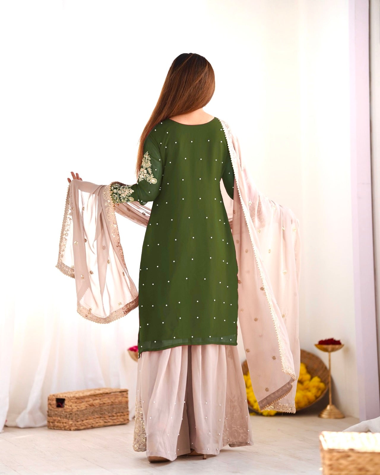 Leaf Green Color Festival Designer Suit With Dupatta