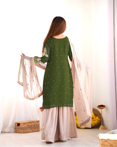 Leaf Green Color Festival Designer Suit With Dupatta