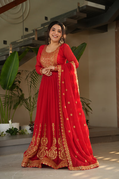 Ethnic Faux Blooming Gown With Embroidery Dupatta