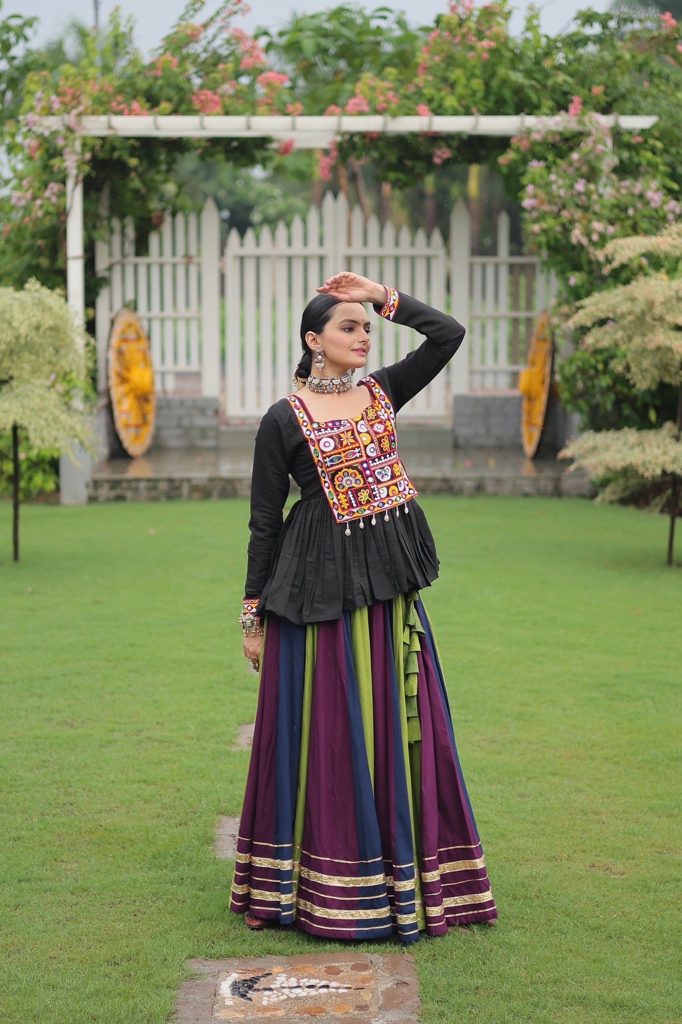 Navratri Special Multicolor Lehenga with Kutchi Gamthi Work- Full Stitched-4