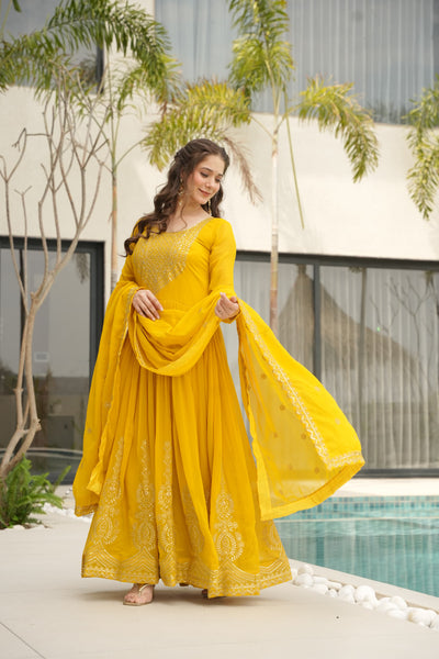 Ethnic Faux Blooming Gown With Embroidery Dupatta