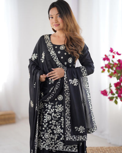 BLACK PARTYWEAR SHARARA SUIT WITH DUPATTA