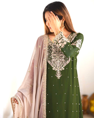 Leaf Green Color Festival Designer Suit With Dupatta