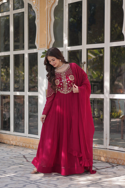 Pink Ethnic Georgette Gown With Fancy Dupatta