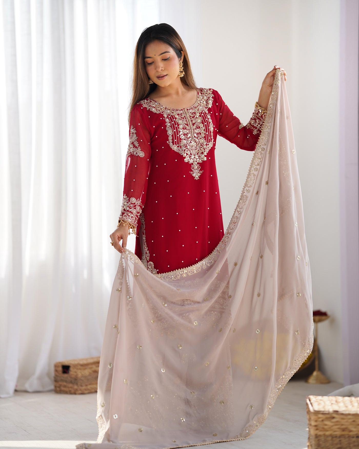 Reddish Pink Color Festival Designer Suit With Dupatta