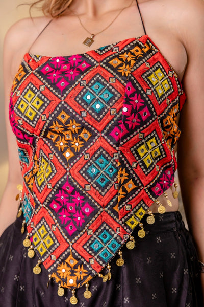 Black Embroidered Top With Pure Butti Flary Palazzo Set