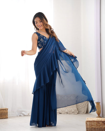 Ready-To-Wear Sharara Saree With Fully Stitched Blouse