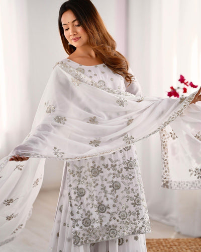 WHITE PARTYWEAR SHARARA SUIT WITH DUPATTA