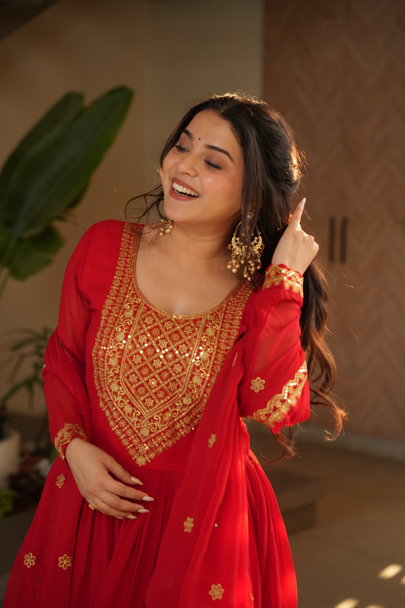 Ethnic Faux Blooming Gown With Embroidery Dupatta