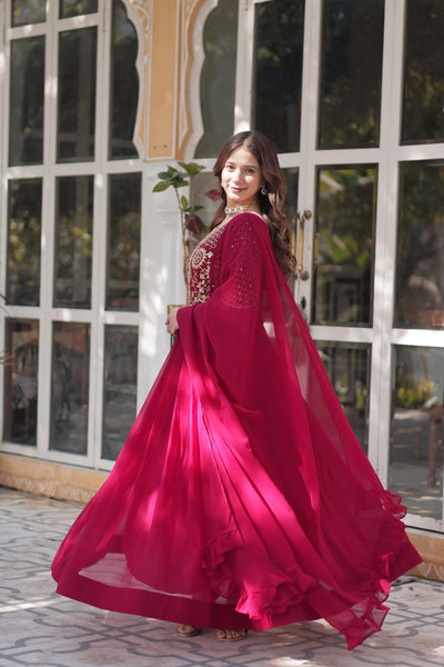 Pink Ethnic Georgette Gown With Fancy Dupatta