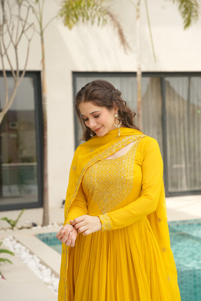 Ethnic Faux Blooming Gown With Embroidery Dupatta